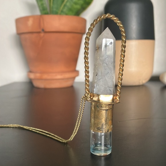 tourmaline quartz custom gold essential oil gemstone necklace - Picture 3 of 4